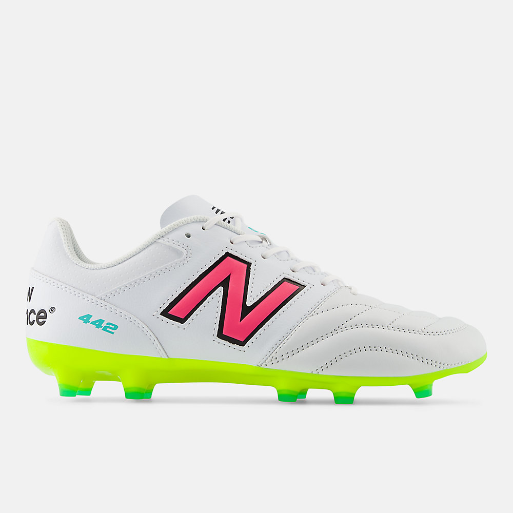 New Balance 442 TEAM FG V2 Shoes White with Hi-lite and Neon Pink